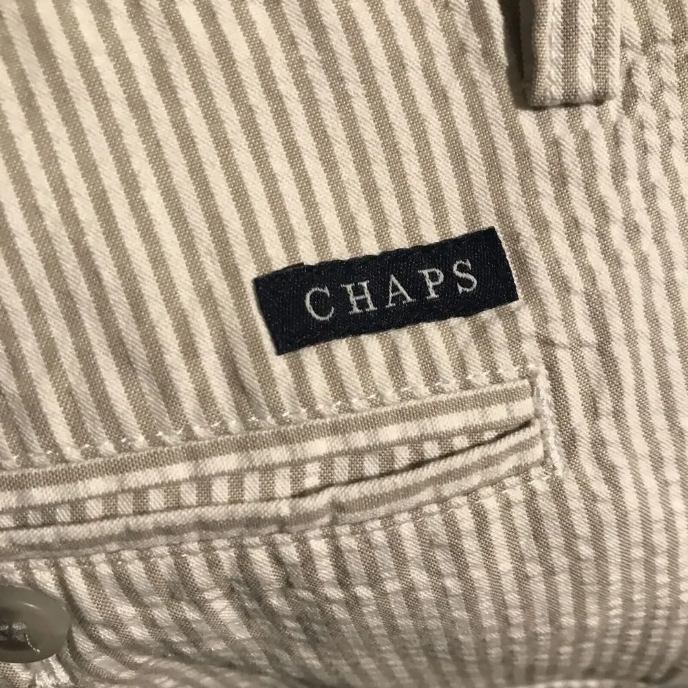 Chaps Seersucker Shorts Size 40 Beige White Striped Golf Men's 8” Inseam EUC